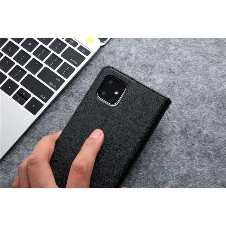 CMAI2 Texture en Soie Cuir PU Avec Cartes Case de Téléphone Pour Iphone 11 6,1 Pouces (2019) - le Noir