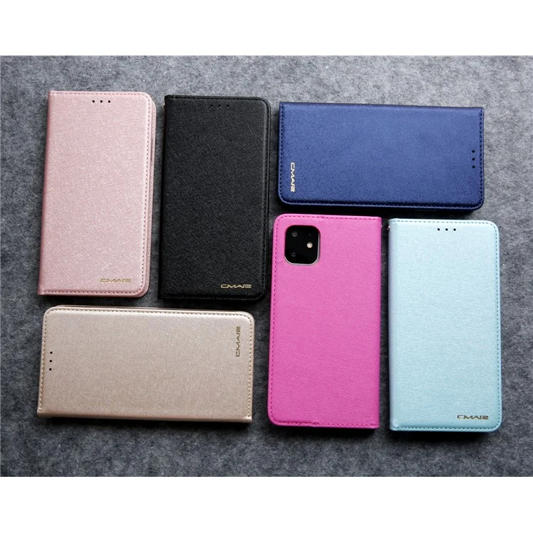 CMAI2 Texture en Soie Cuir PU Avec Cartes Case de Téléphone Pour Iphone 11 6,1 Pouces (2019) - le Noir