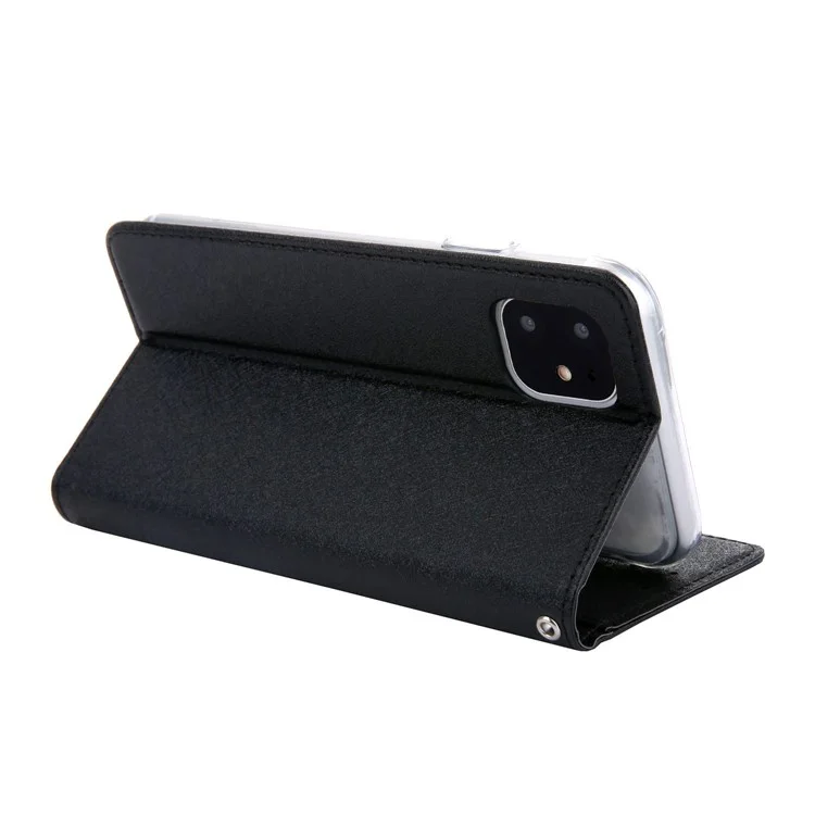 CMAI2 Texture en Soie Cuir PU Avec Cartes Case de Téléphone Pour Iphone 11 6,1 Pouces (2019) - le Noir