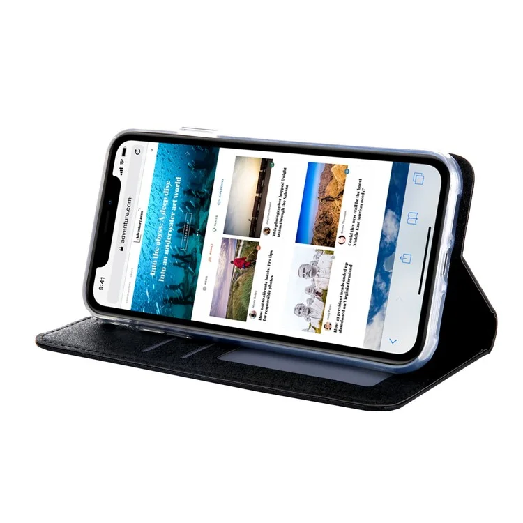CMAI2 Texture en Soie Cuir PU Avec Cartes Case de Téléphone Pour Iphone 11 6,1 Pouces (2019) - le Noir