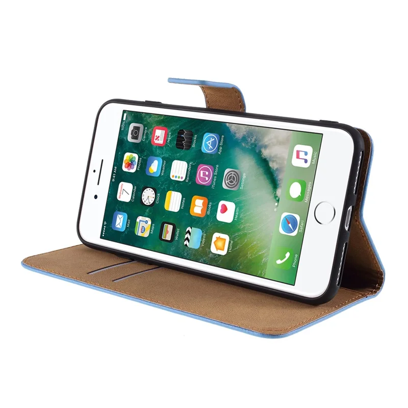 Meerdere kleuren echt lederen portemonnee standaard telefoonhoesje voor iPhone 7 Plus / 8 Plus - Blauw