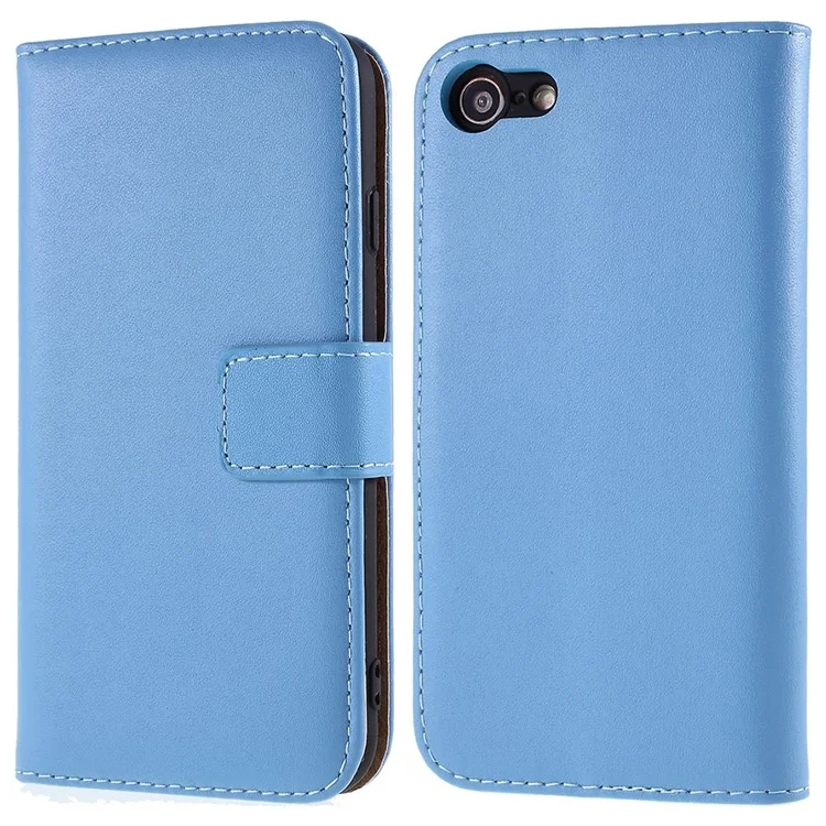 Stand Function Genuine Leather Wallet Flip Case with Secure Magnetic Closure for iPhone 8 / 7 / SE (2020) / SE (2022) - Blue