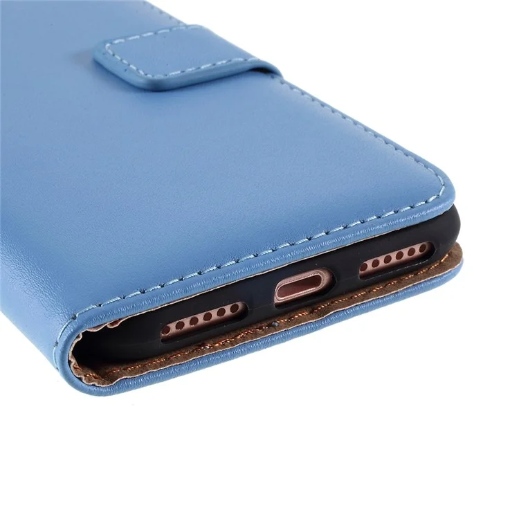 Stand Function Genuine Leather Wallet Flip Case with Secure Magnetic Closure for iPhone 8 / 7 / SE (2020) / SE (2022) - Blue