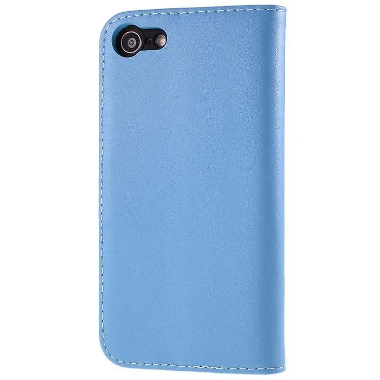 Stand Function Genuine Leather Wallet Flip Case with Secure Magnetic Closure for iPhone 8 / 7 / SE (2020) / SE (2022) - Blue