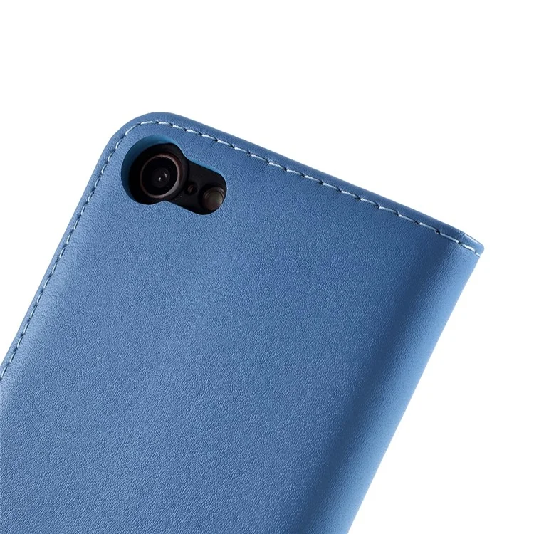 Stand Function Genuine Leather Wallet Flip Case with Secure Magnetic Closure for iPhone 8 / 7 / SE (2020) / SE (2022) - Blue