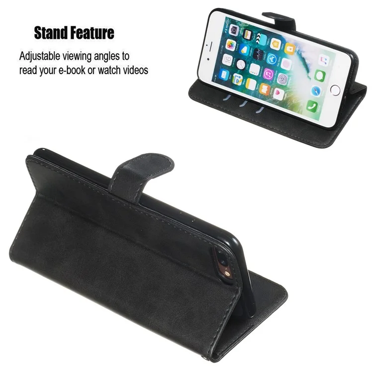 Zipper Pocket Wallet Stand Flip Leather Protective Case per iPhone 8 Plus/7 Plus 4.7 pollici - Nero