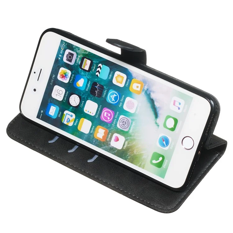 Zipper Pocket Wallet Stand Flip Leather Protective Case per iPhone 8 Plus/7 Plus 4.7 pollici - Nero