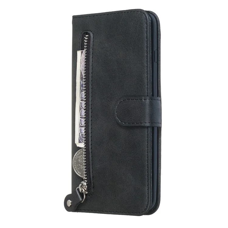 Zipper Pocket Wallet Stand Flip Leather Protective Case per iPhone 8 Plus/7 Plus 4.7 pollici - Nero