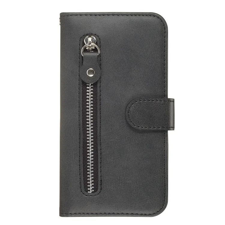 Zipper Pocket Leather Stand Case with Card Slots for iPhone XS/X 5.8 inch - Black