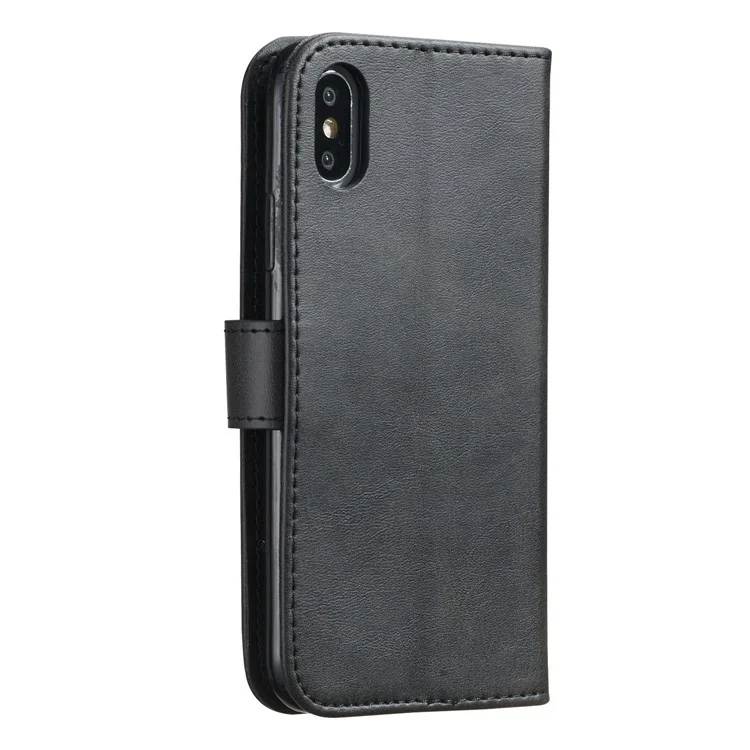 Zipper Pocket Leather Stand Case with Card Slots for iPhone XS/X 5.8 inch - Black