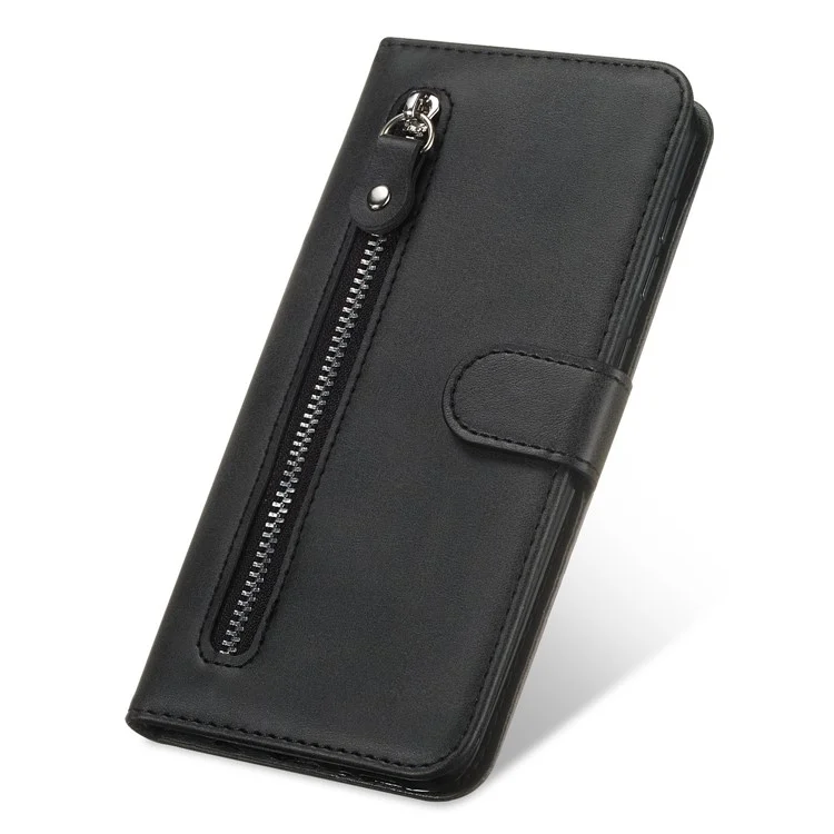 Zipper Pocket Leather Stand Case with Card Slots for iPhone XS/X 5.8 inch - Black