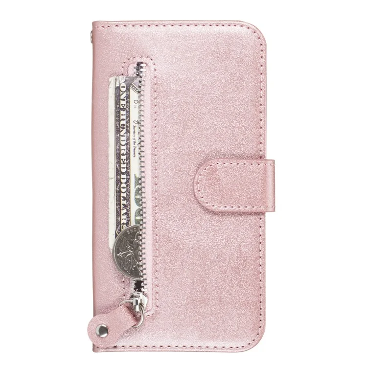 Zipper Pocket PU Leather Wallet Case for iPhone XS Max 6.5 inch - Rose Gold