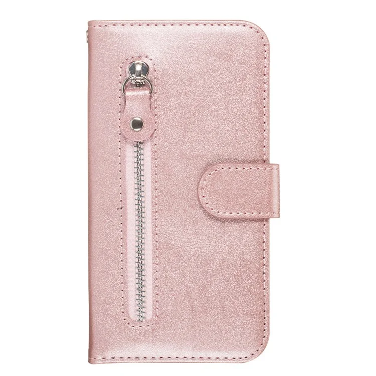 Zipper Pocket PU Leather Wallet Case for iPhone XS Max 6.5 inch - Rose Gold