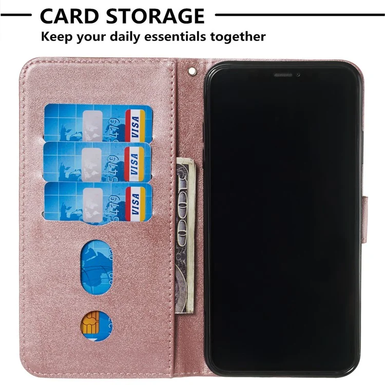 Zipper Pocket PU Leather Wallet Case for iPhone XS Max 6.5 inch - Rose Gold