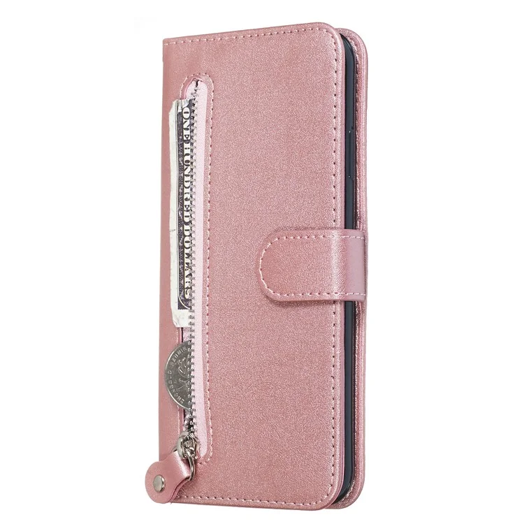 Zipper Pocket PU Leather Wallet Case for iPhone XS Max 6.5 inch - Rose Gold