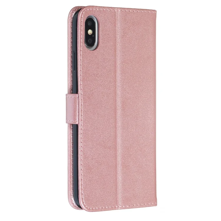 Zipper Pocket PU Leather Wallet Case for iPhone XS Max 6.5 inch - Rose Gold