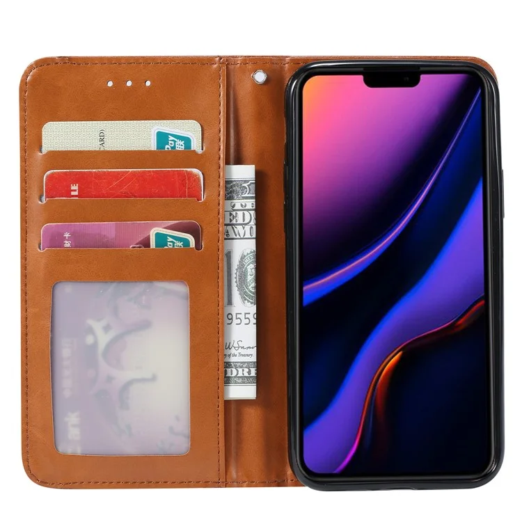 Auto-absorbed PU Leather Stand Case for iPhone 11 6.1 inch (2019) - Brown