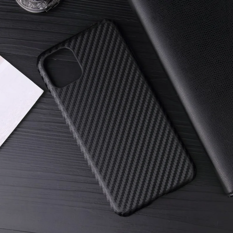 PU Leather Coated PC Hard  Cover Casing Shell for iPhone 11 6.1 inch (2019) - Black Carbon Fiber Texture