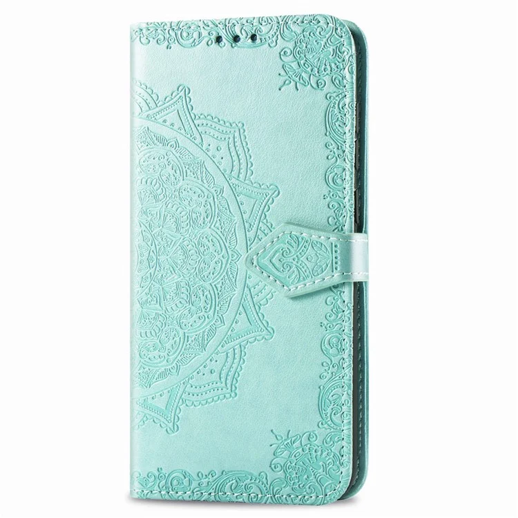 Embossed Mandala Flower Leather Wallet Stand Case for iPhone 11 6.1 inch (2019) - Cyan