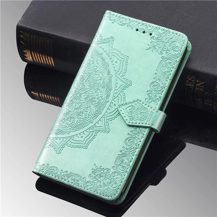 Geprägter Mandala Blumenbrieftasche Lederstand Hülle Für Iphone 11 Pro Max 6,5 Zoll (2019) - Cyan