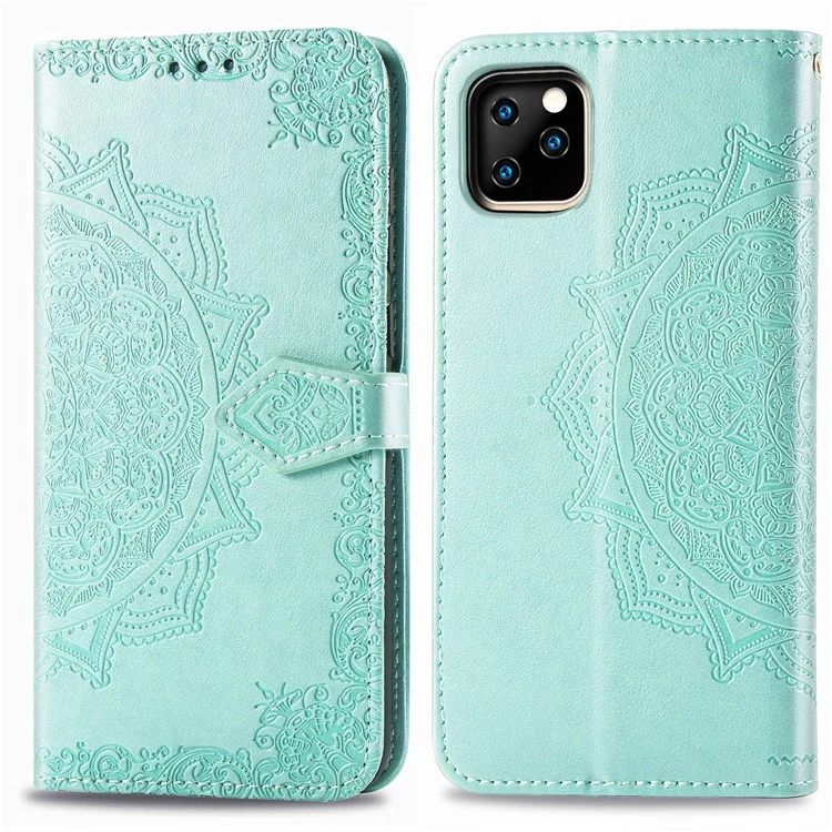 Geprägter Mandala Blumenbrieftasche Lederstand Hülle Für Iphone 11 Pro Max 6,5 Zoll (2019) - Cyan