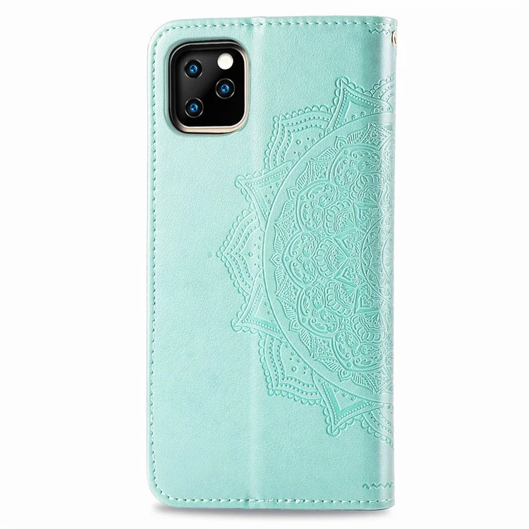 Geprägter Mandala Blumenbrieftasche Lederstand Hülle Für Iphone 11 Pro Max 6,5 Zoll (2019) - Cyan