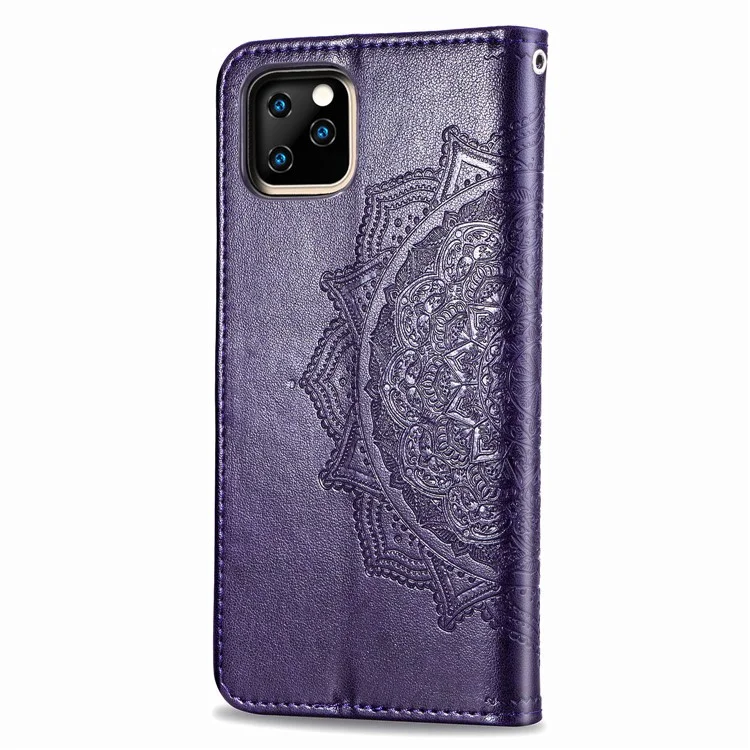 Geprägter Mandala Blumenbrieftasche Lederstand Hülle Für Iphone 11 Pro Max 6,5 Zoll (2019) - Violett