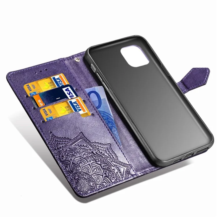 Geprägter Mandala Blumenbrieftasche Lederstand Hülle Für Iphone 11 Pro Max 6,5 Zoll (2019) - Violett