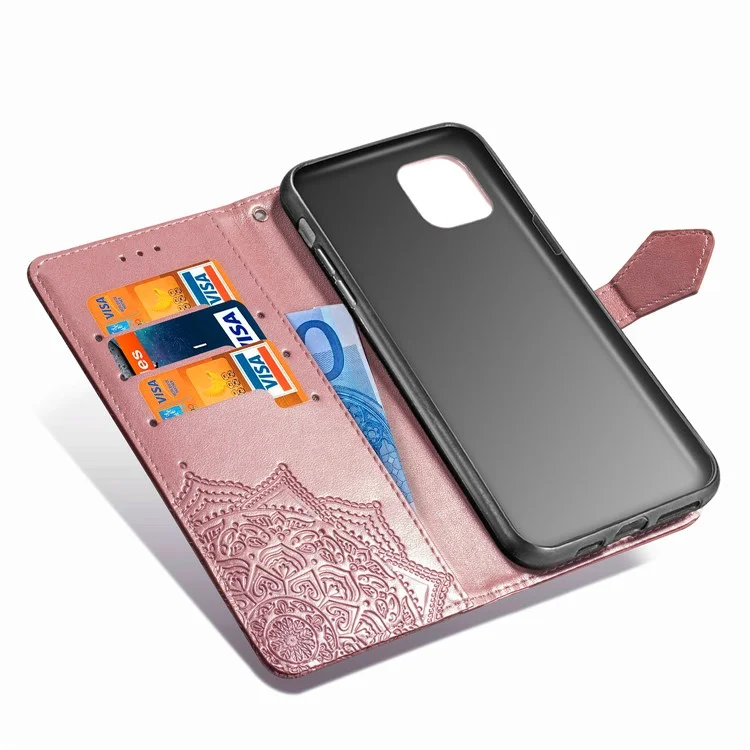 Тиснёный Мандала Цветок Кожаный Стенд Чехол для iPhone 11 Pro Max 6.5 дюймов (2019) - Розовое Золото