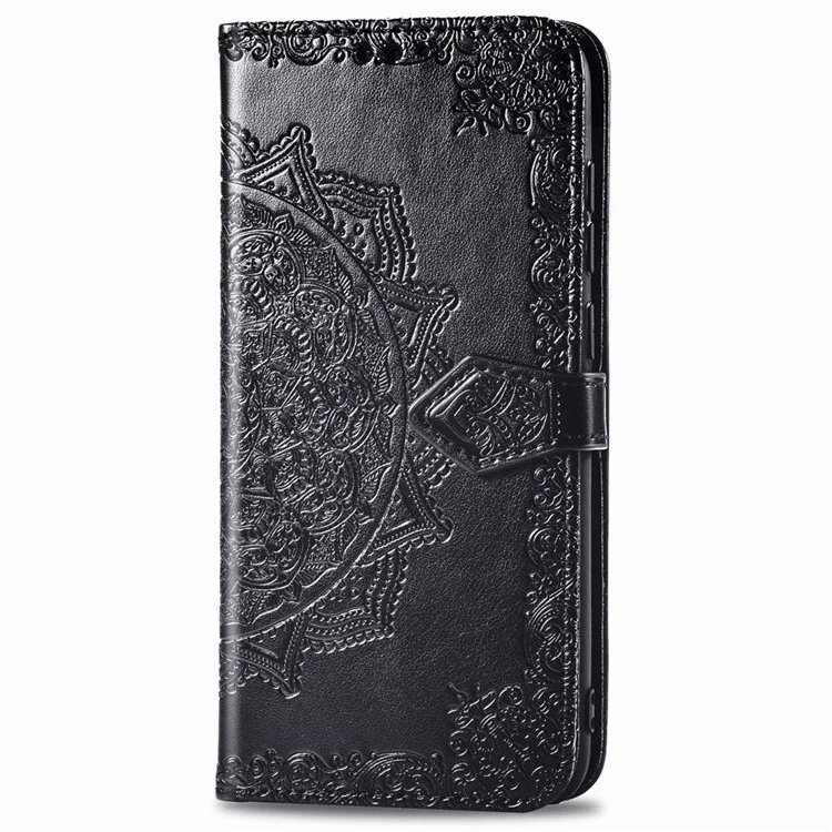 Custodia in Pelle Del Portafoglio di Fiori Mandala in Rilievo Per Iphone 11 Pro Max 6,5 Pollici (2019) - Nero