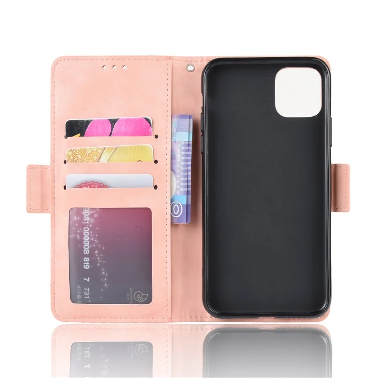 Para IPhone 11 Pro Max 6,5 Pulgadas (2019) Carcasa De Células De Cuero Con Múltiples Ranuras Para Tarjeta Y Bolsillo De Billetera - Oro Rosa