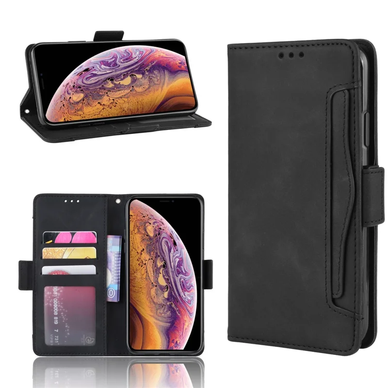 Dla iPhone 11 Pro Max 6,5 cala (2019) Skórzana obudowa z wieloma slotami na karty i kieszonką portfelową - Czarny