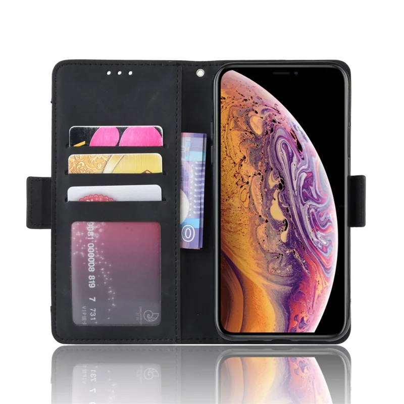 Dla iPhone 11 Pro Max 6,5 cala (2019) Skórzana obudowa z wieloma slotami na karty i kieszonką portfelową - Czarny