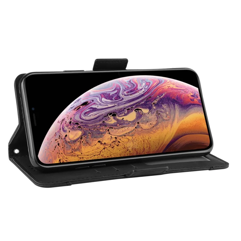 Dla iPhone 11 Pro Max 6,5 cala (2019) Skórzana obudowa z wieloma slotami na karty i kieszonką portfelową - Czarny