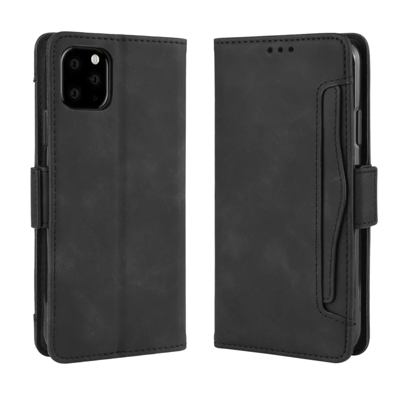 Dla iPhone 11 Pro Max 6,5 cala (2019) Skórzana obudowa z wieloma slotami na karty i kieszonką portfelową - Czarny