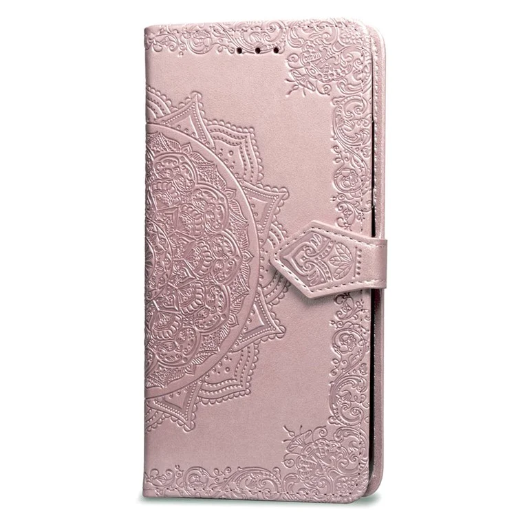 Carteira de Couro com Estampa Mandala em Relevo para iPhone SE (2020)/SE (2022)/8/7 - Ouro Rosa