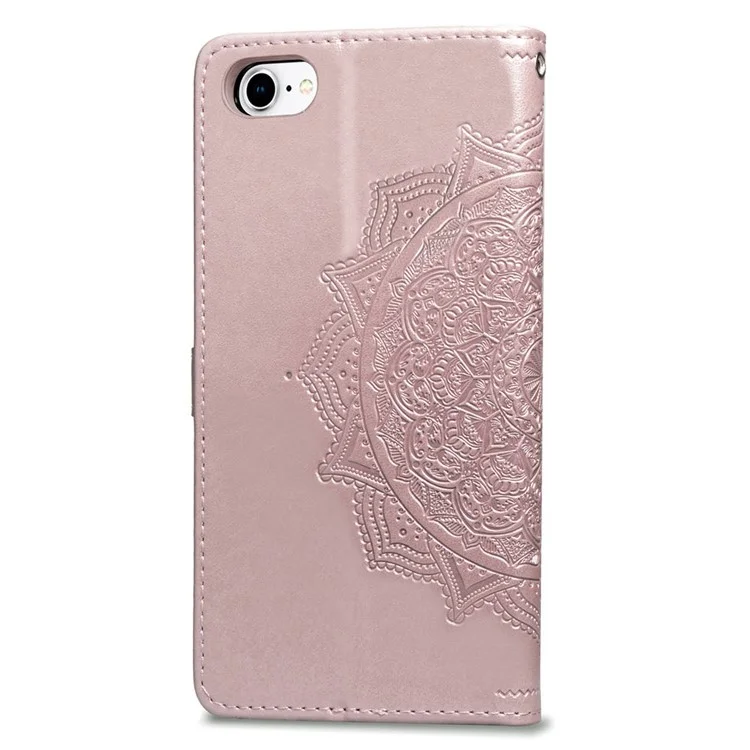 Carteira de Couro com Estampa Mandala em Relevo para iPhone SE (2020)/SE (2022)/8/7 - Ouro Rosa