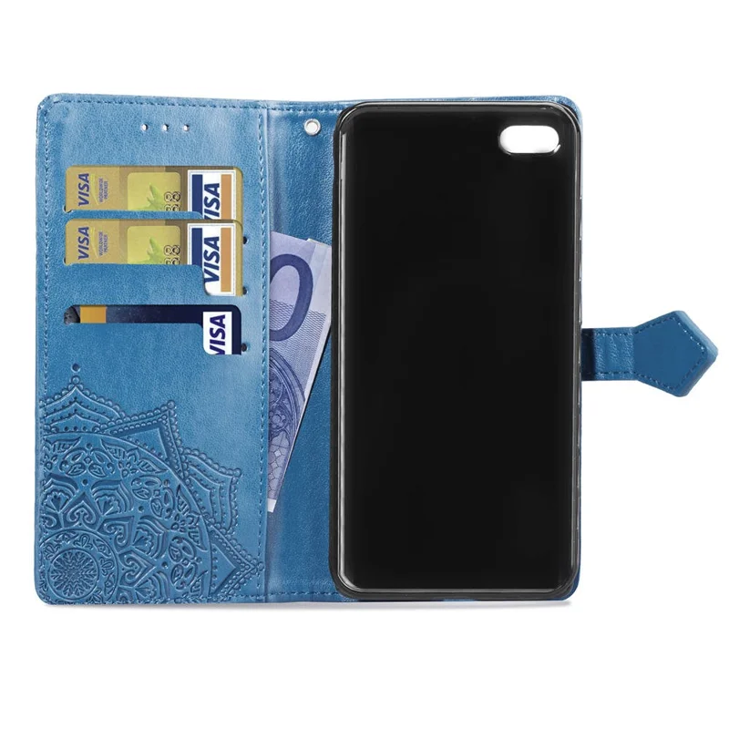 Cartera de Piel con Relieve de Flor de Mandala para iPhone SE (2020)/SE (2022)/8/7 - Azul