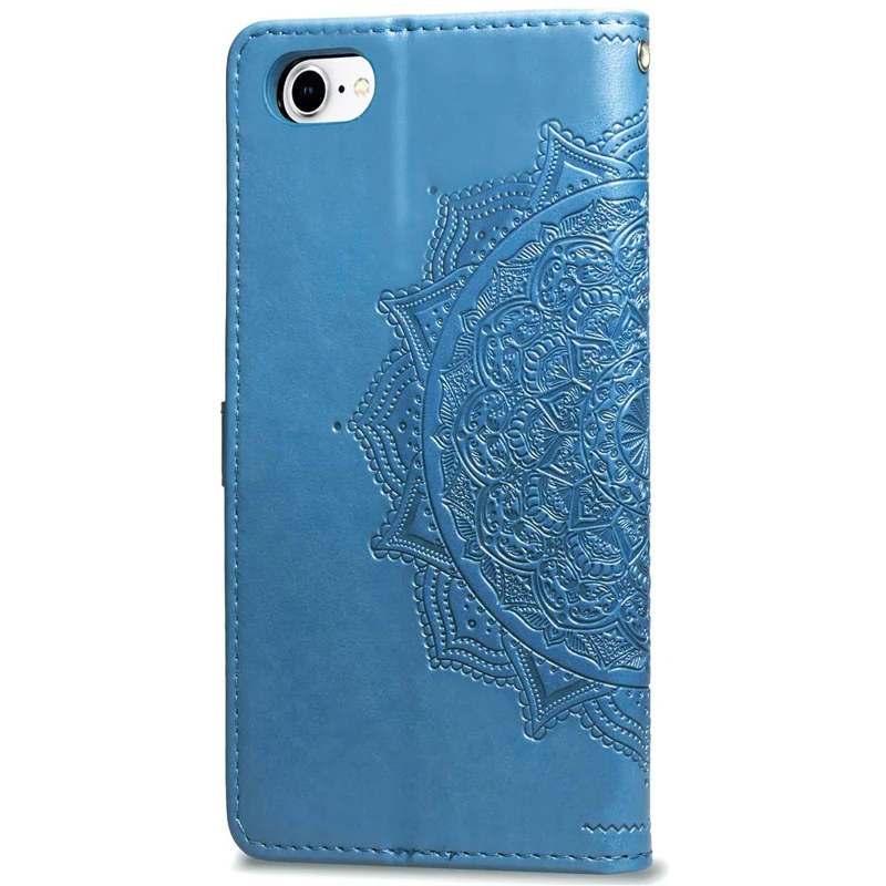 Cartera de Piel con Relieve de Flor de Mandala para iPhone SE (2020)/SE (2022)/8/7 - Azul