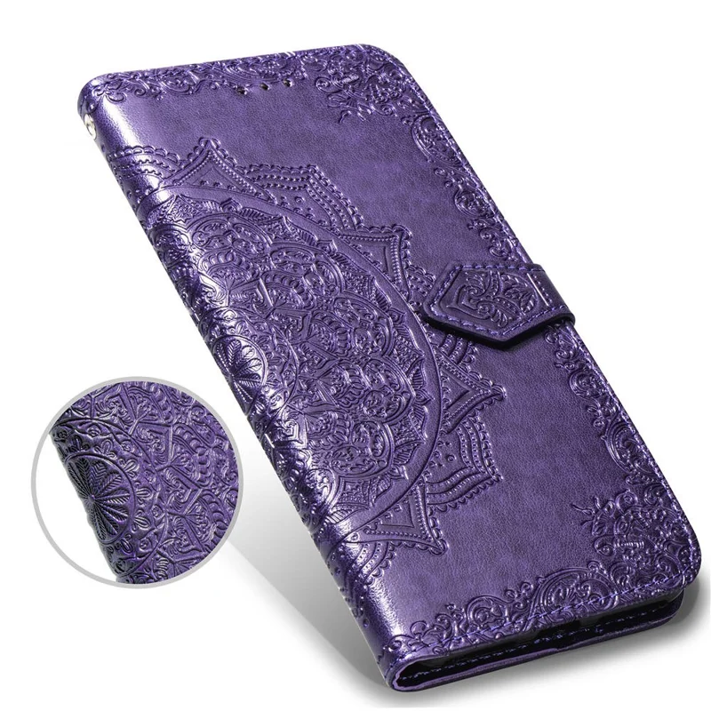 Embossed Mandala Flower Leather Wallet Case for iPhone 8 Plus / 7 Plus - Purple