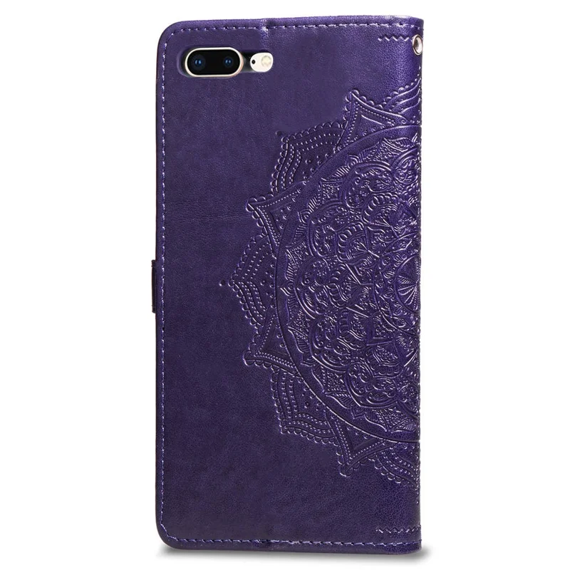 Embossed Mandala Flower Leather Wallet Case for iPhone 8 Plus / 7 Plus - Purple