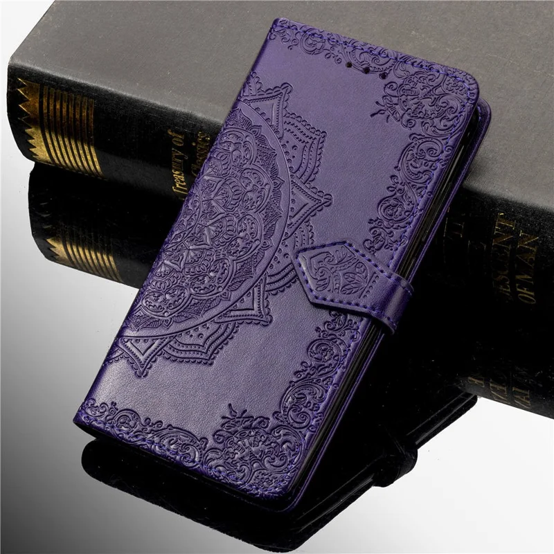 Embossed Mandala Flower Leather Wallet Case for iPhone 8 Plus / 7 Plus - Purple