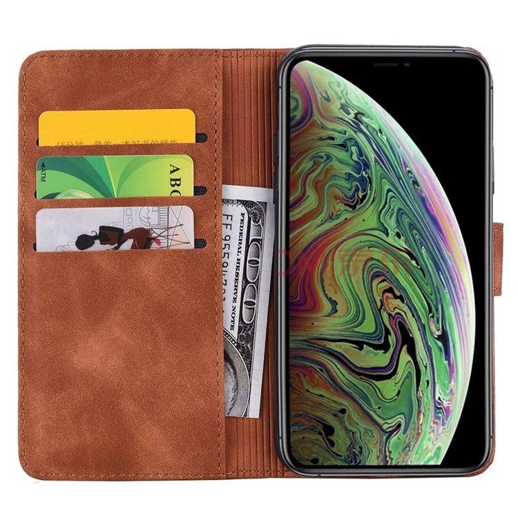 Imprint Mandala Flower Stand Wallet Lederetui Schutzhülle für iPhone 11 6.1-Zoll (2019) - Braun
