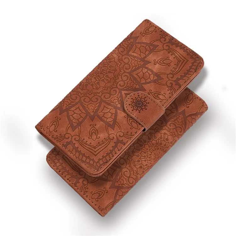 Imprint Mandala Flower Stand Wallet Lederetui Schutzhülle für iPhone 11 6.1-Zoll (2019) - Braun