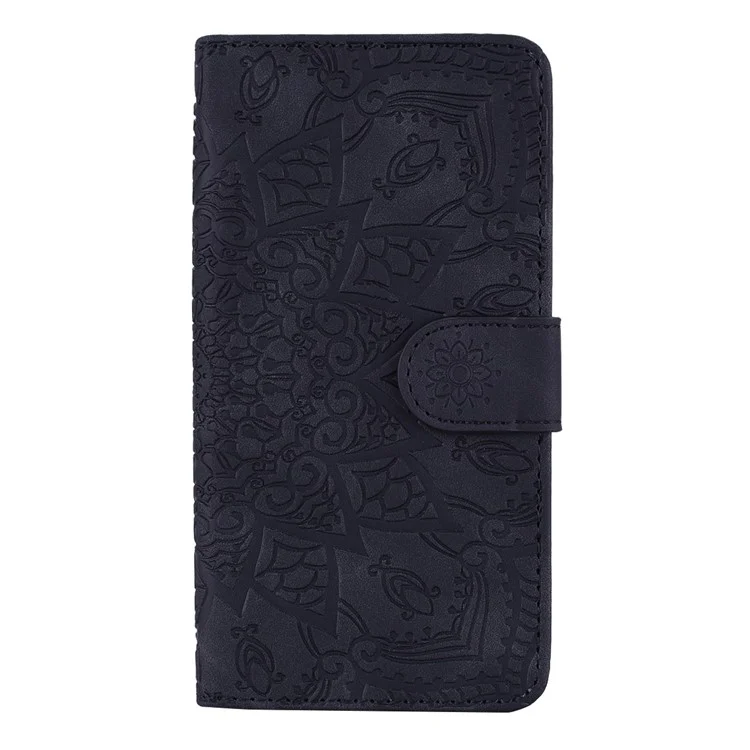 Imprint Flower Leather Wallet Case for iPhone XS/X 5.8 inch - Black