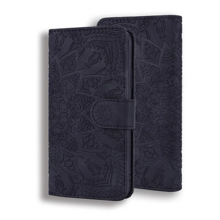 Imprint Flower Leather Wallet Case for iPhone XS/X 5.8 inch - Black