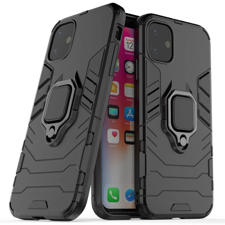 PC + TPU Combo Finger Ring Kickstand Cell Phone Cover Case pour iPhone 11 6.1 inch (2019) - Noir