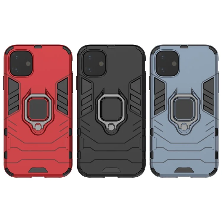 PC + TPU Combo Finger Ring Kickstand Cell Phone Cover Case pour iPhone 11 6.1 inch (2019) - Noir