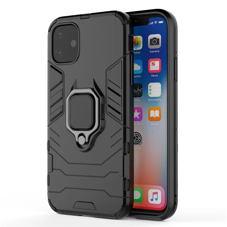 PC + TPU Combo Finger Ring Kickstand Cell Phone Cover Case pour iPhone 11 6.1 inch (2019) - Noir