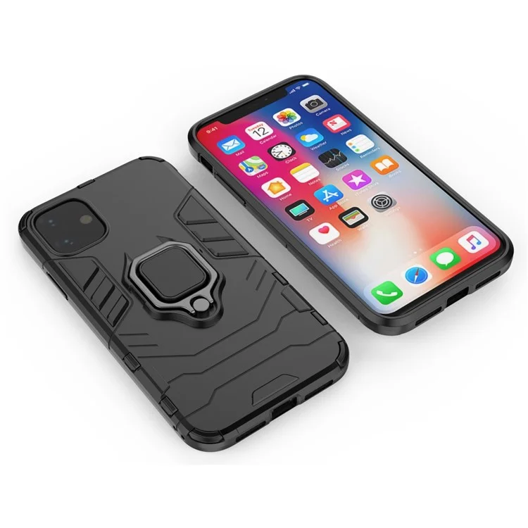 PC + TPU Combo Finger Ring Kickstand Cell Phone Cover Case pour iPhone 11 6.1 inch (2019) - Noir